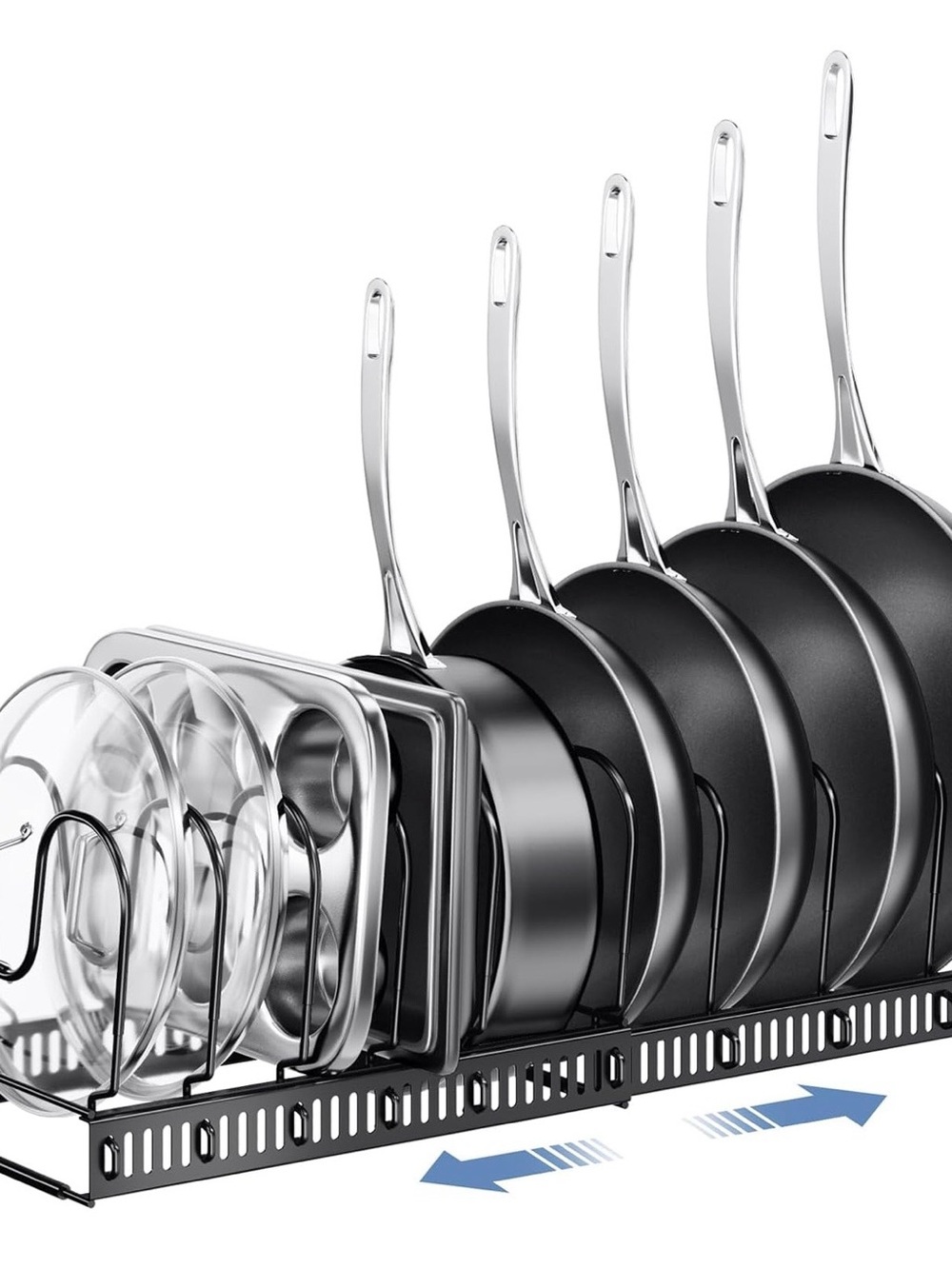 Ordora Pots and Pans with Pot Lid Organizer 12"-23" Adjustable with 10 Dividers